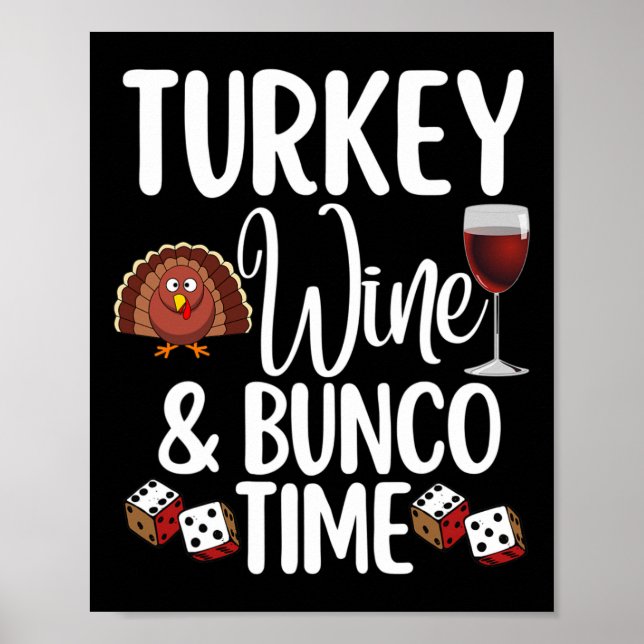 Poster Engraçado Ação de Graças Cai Humor Turquia Vinho e (Frente)