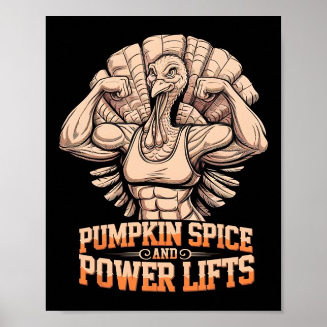 Poster Engraçado Ação de Graças Turca Poderosa Workout (Frente)
