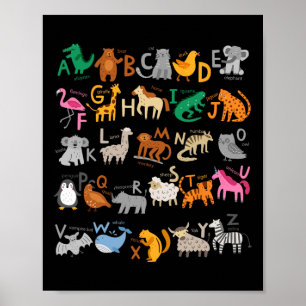 Poster Engraçado Alfabeto Abcs Animal Learning Jardim De