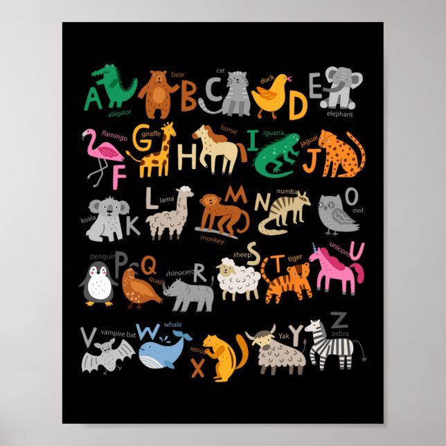 Poster Engraçado Alfabeto Abcs Animal Learning Jardim De  (Frente)