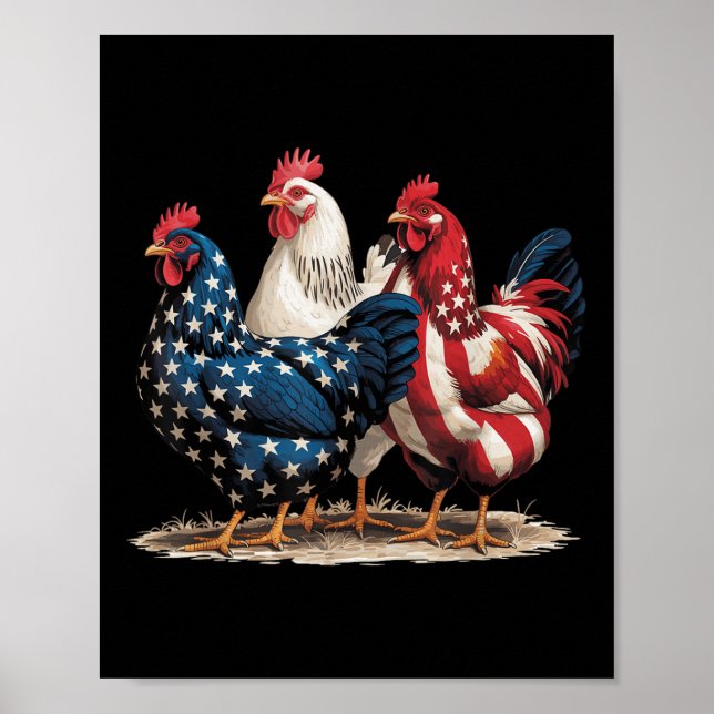 Poster Engraçado American Flag Rooster Independence Day 4 (Frente)