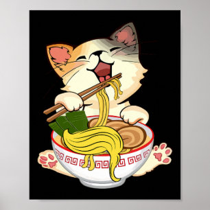 Poster Engraçado Anime Kamala Gato Comendo Ramen Torra No