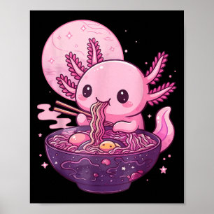 Poster Engraçado Axolotl Noodle Anime Kawaii Axolotl come