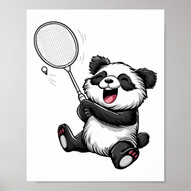 Poster Engraçado Badminton Panda Badminton Player Shuttle (Frente)