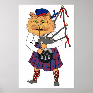 Poster Engraçado Bagpipe Fazendo Gato Escocês