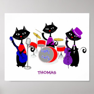Pôster Engraçado Banda de Música Cartografia Gatos Mús