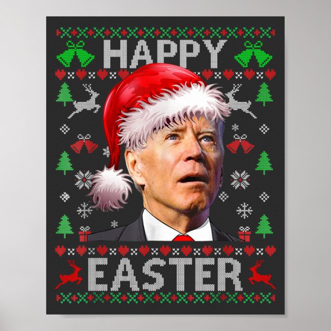 Poster Engraçado Biden Confuso Felz pascoa de Natal Feio  (Frente)