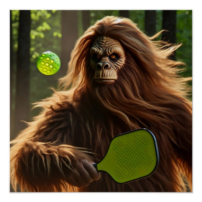 Pôster Engraçado Bigfoot Jogando Pickleball (Frente)