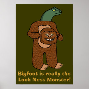 Pôster Engraçado Bigfoot Loch Ness Monster