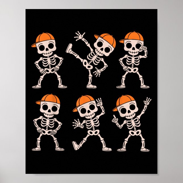 Poster Engraçado, Bonito Dançando Esqueleto De Halloween  (Frente)