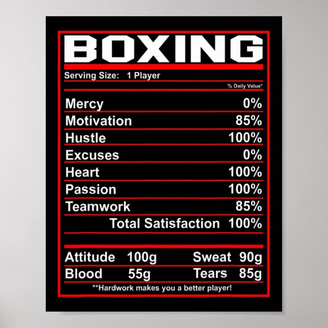 Poster Engraçado Boxing Nutrition Facts Boxer (Frente)