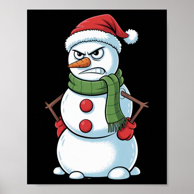 Poster Engraçado Bravo Natal Com Neve Com Papai Noel (Frente)