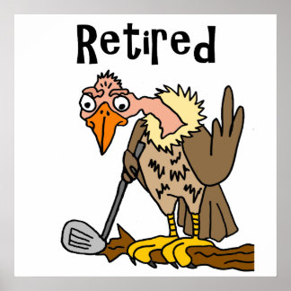 Poster Engraçado Buzzard Jogando Golfe Cartoon Aposentado