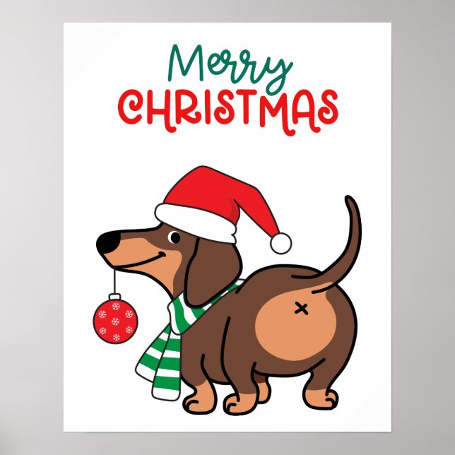 Poster Engraçado Cachorro Bonito Feliz Natal (Frente)