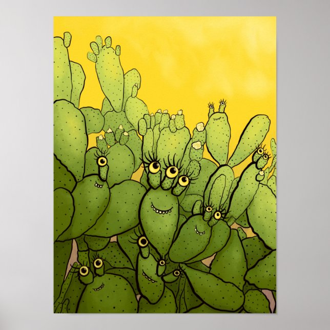 Poster Engraçado Cactus Verde Amarelo Suculento (Frente)