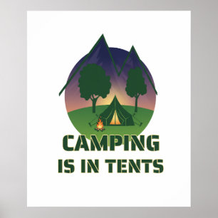 Poster Engraçado "Camping In Tents", Arranjo De Aventura 