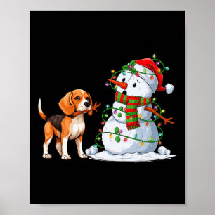 Poster Engraçado Cão Neve Árvore De Natal Luzes Xma