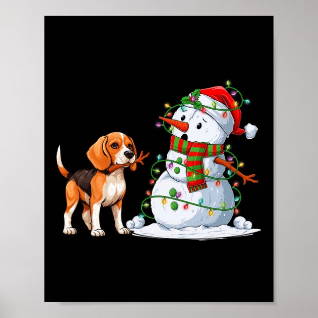 Poster Engraçado Cão Neve Árvore De Natal Luzes Xma (Frente)
