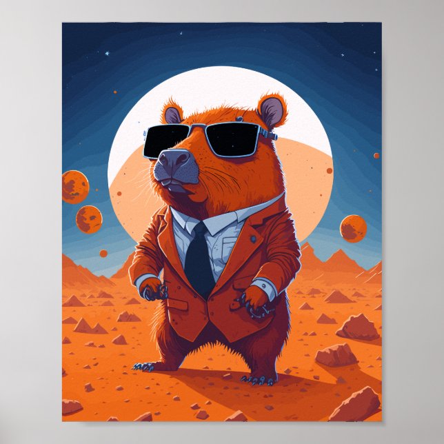 Poster Engraçado Capybara Com Fato Em Marte Modern (Frente)