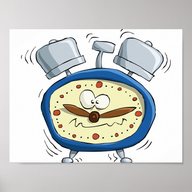 Poster Engraçado Cartoon Alarm Clock Quirky Acordando (Frente)