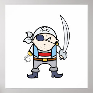 Poster Engraçado Cartoon Pirate Kid