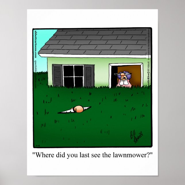 Poster Engraçado Casamento Humor "Mow the Lawn" (Frente)