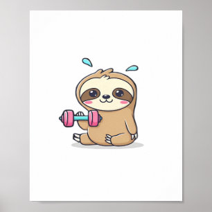 Poster Engraçado Chibi Sloth Workout - Um Bom Cartoon Kaw