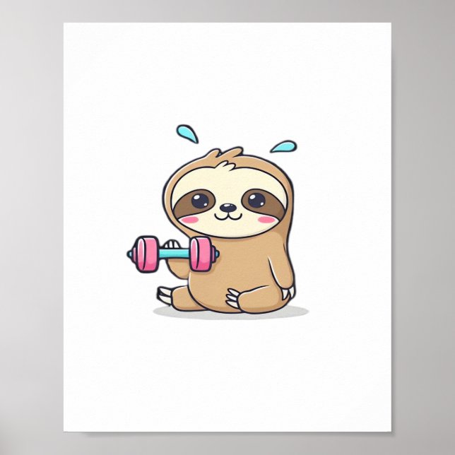 Poster Engraçado Chibi Sloth Workout - Um Bom Cartoon Kaw (Frente)
