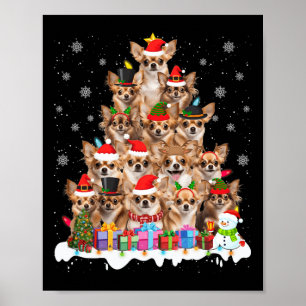 Poster Engraçado Chihuahua Natal Lights Tree Dog Xm
