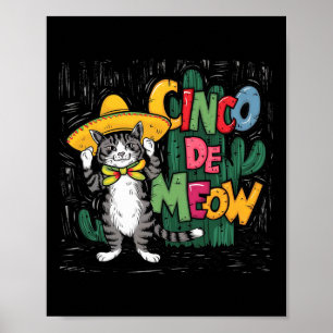 Poster Engraçado Cinco De Mayo Cat Sombrero Poncho Mulher