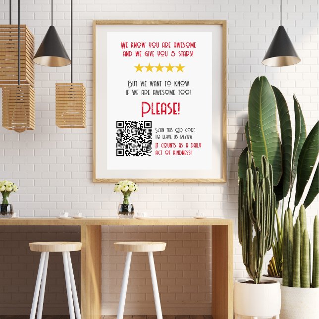 Poster Engraçado Código QR Deixe uma revisão única (Criador carregado)