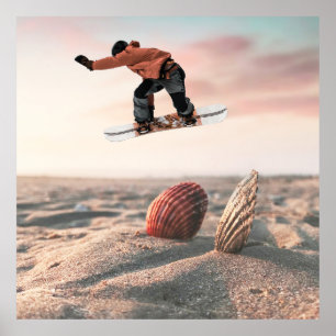 Poster Engraçado Colagem de Snowboard do Sand Sea Shell