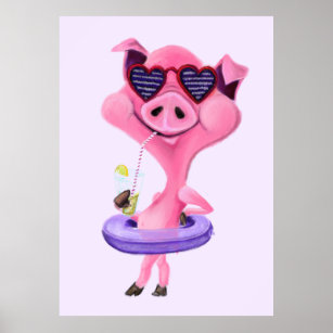 Poster engraçado com porcos de festa felizes - pin