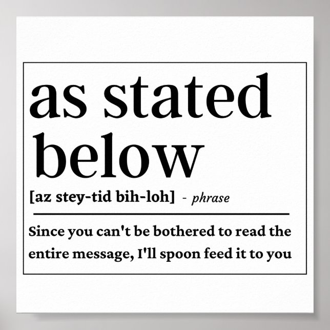 Poster Engraçado Como indicado abaixo (Frente)