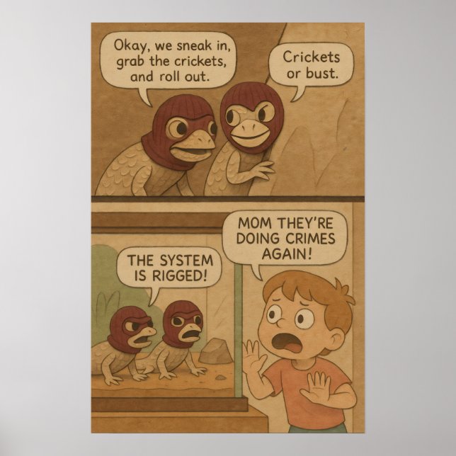 Poster Engraçado Criminalidade Lizard Heist Comic - Crick (Frente)