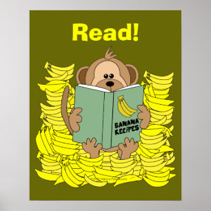 Poster engraçado da leitura do macaco dos desenho