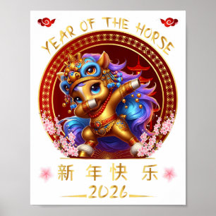 Poster Engraçado Dabbing Horse Chinês Zodiac Ano Da Hora
