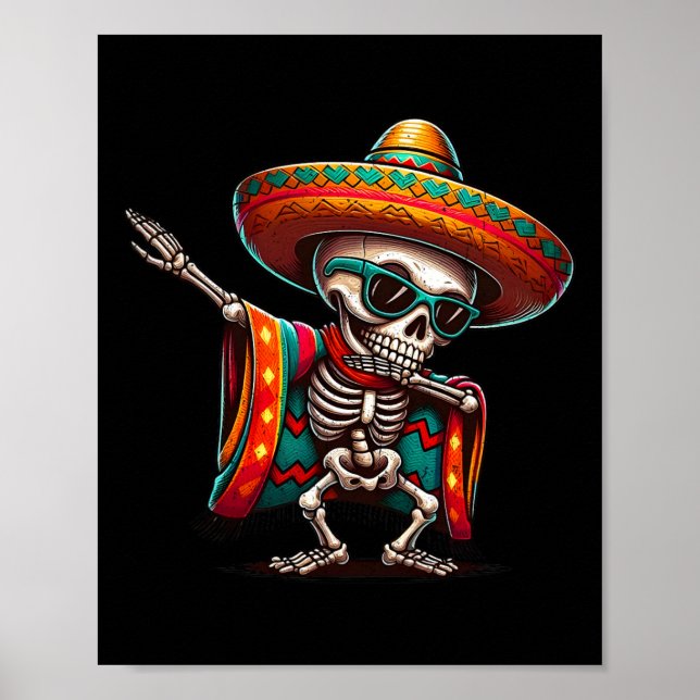 Poster Engraçado Dabbing mexicano esqueleto Poncho Cinco  (Frente)