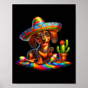 Poster Engraçado Dachshund Dizendo Hi Cinco De Mayo Sombr