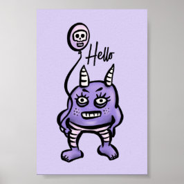 Poster Engraçado Demônio Alô Púrpura Pastel Whimsigoth