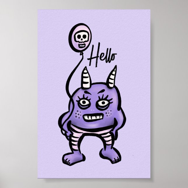 Poster Engraçado Demônio Alô Púrpura Pastel Whimsigoth (Frente)