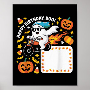 Poster Engraçado Design De Halloween Ghost Biker Com Cham