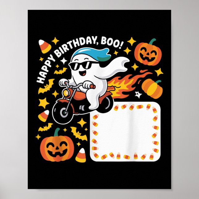 Poster Engraçado Design De Halloween Ghost Biker Com Cham (Frente)