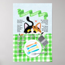 Poster Engraçado Engraçado Calico Gato Receita Café da Ma