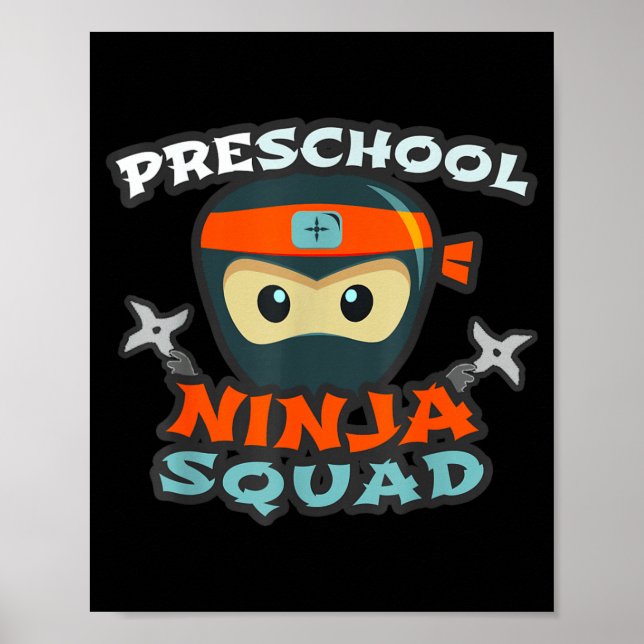 Poster Engraçado EQUIPA DE NINJA PRÉ-ESCOLAR Volta às Aul (Frente)