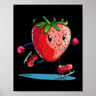 Poster Engraçado Esporte De Inverno Morango Em Pé De Gelo