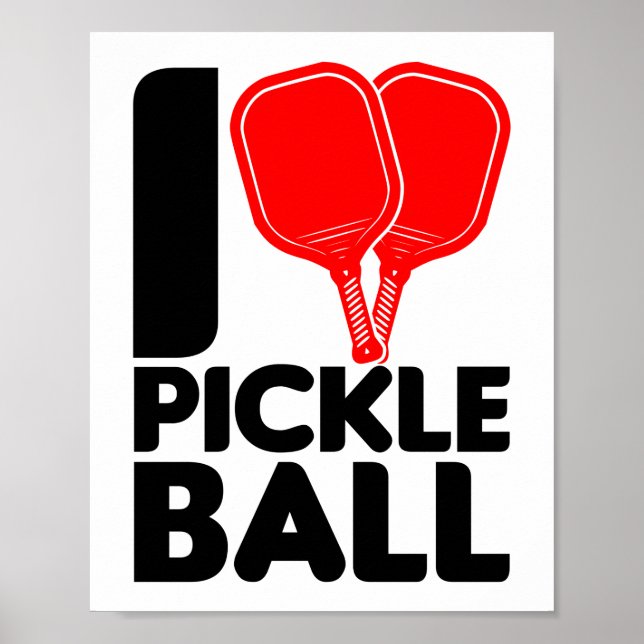 Poster Engraçado Eu Adoro Coração de Pickleball (Frente)
