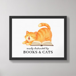 Poster Engraçado Fácilmente Distraído Por Livros & Gatos 