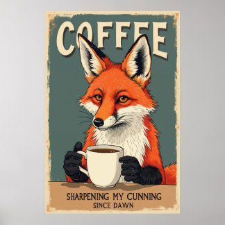 Poster Engraçado Fox Coffee Art