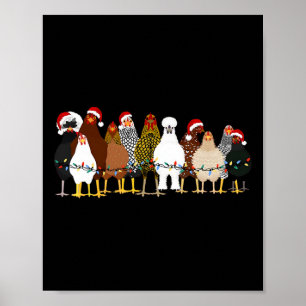 Poster Engraçado Frango de Natal Luzes de Fazenda Animal